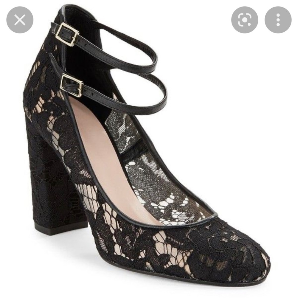 Kate Spade Baneera Black Lace Double Strap Chunky Heel, Size 9